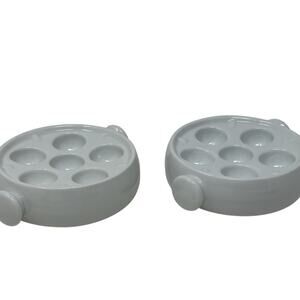 2 Vintage Porcelain 6 Hole Escargot Snail Dish with Side Handles Apilco France